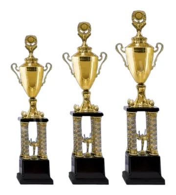 Trofeos de columnas · dorado. Tres alturas para 1°, 2° y 3° lugar.